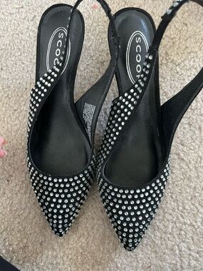 Scoop Black Crystal Slingback Pointed-Toe Heels